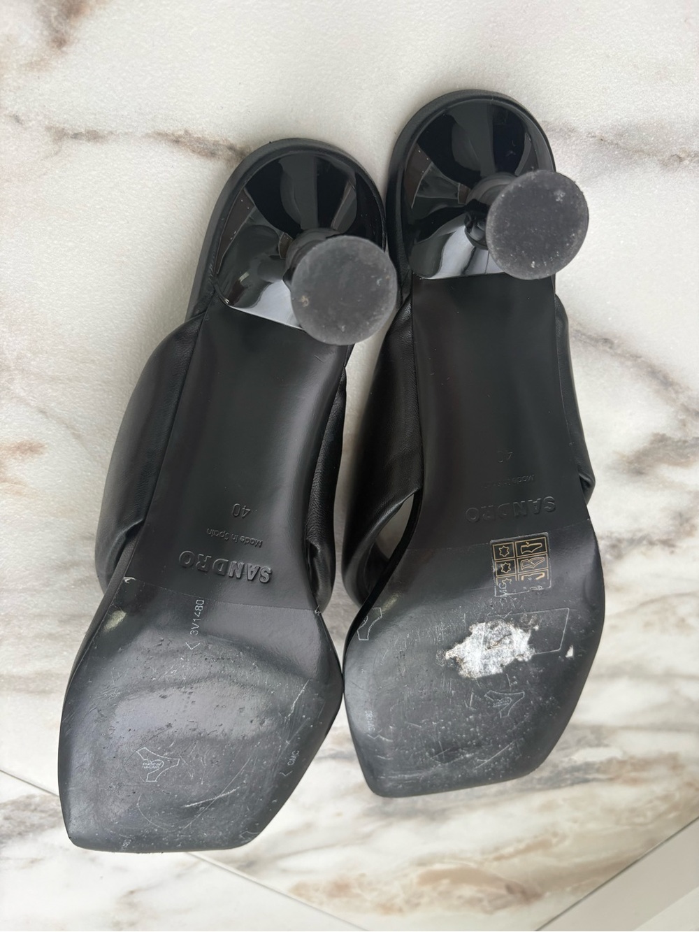 Sandro Black Leather Thong Heeled Sandals Size 40 - Picture 11 of 13